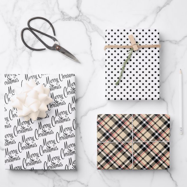 Feuille De Papier Cadeau Taupe Beige Noir Rouge Traditionnel (Recto)