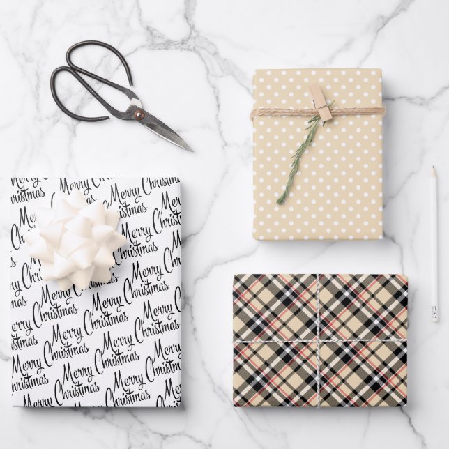 Feuille De Papier Cadeau Taupe Beige Noir Rouge Traditionnel (Recto)