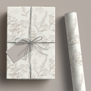 Feuille De Papier Cadeau Taupe et crème tonale Fleur sauvage