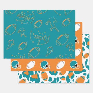 Feuille De Papier Cadeau Teal, Orange & White Football Patterns