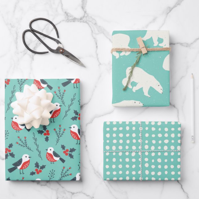 Feuille De Papier Cadeau Teal Winter Christmas Theme Patterned Gift (Recto)