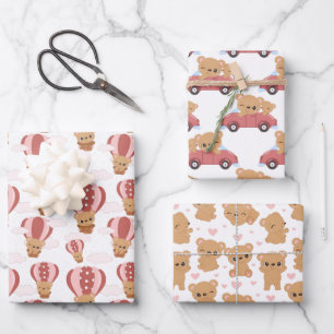 Feuille De Papier Cadeau Teddy Ours rose et fille Brown