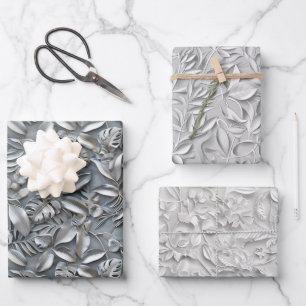 Feuille De Papier Cadeau Teintes argentées en relief