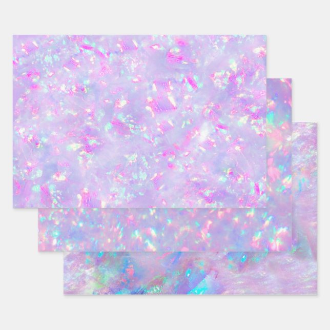 Feuille De Papier Cadeau teintes bleu pourpre pierres opales (Lot)