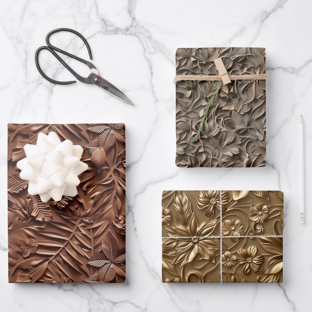 Feuille De Papier Cadeau Teintes brun clair en relief (Recto)