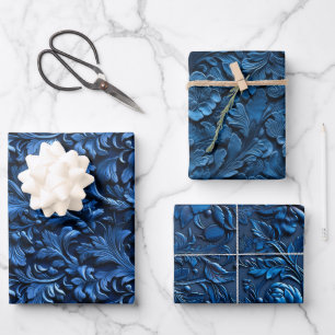 Feuille De Papier Cadeau Teintes en relief de bleu royal