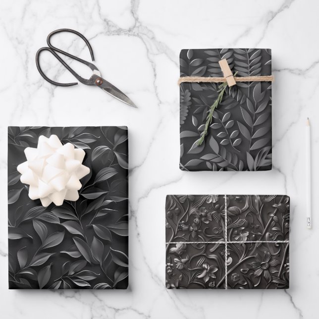 Feuille De Papier Cadeau Teintes noires embossées (Recto)