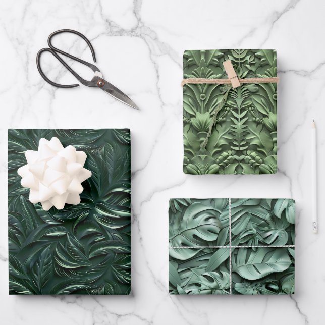 Feuille De Papier Cadeau Teintes vertes en relief (Recto)