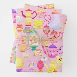 Feuille De Papier Cadeau Teintures et tasses roses