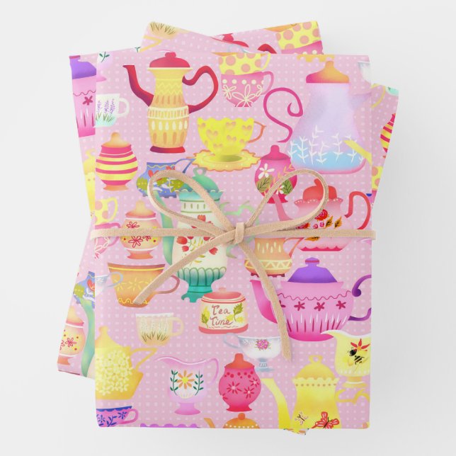 Feuille De Papier Cadeau Teintures et tasses roses (En situation)