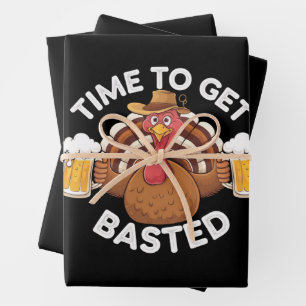 Feuille De Papier Cadeau Temps To Get Basted Funny Beer Thanksgiving Turkey