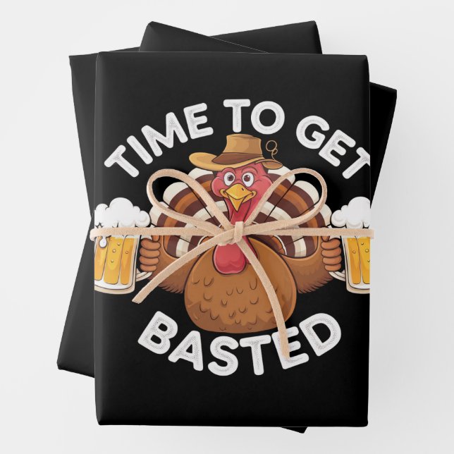 Feuille De Papier Cadeau Temps To Get Basted Funny Beer Thanksgiving Turkey (En situation)
