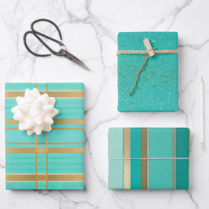 Feuille De Papier Cadeau tendance et chic bleu et or accentué