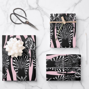 Feuille De Papier Cadeau Tendance Zebra Herd sur Zebra Imprimer rose