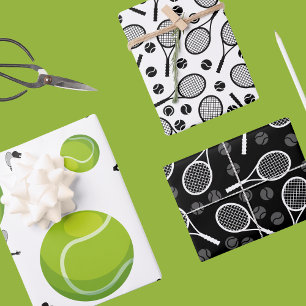 Feuille De Papier Cadeau Tennis Anniversaire Joueur Cadeau Boules sur Raque