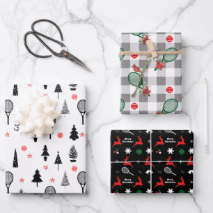 Feuille De Papier Cadeau 🎾 Tennis Noël, noir et blanc motif