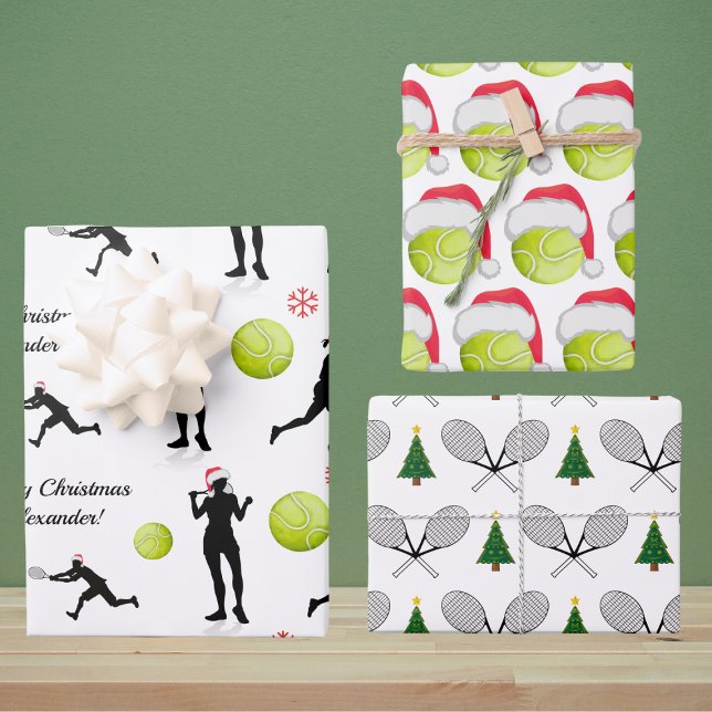 Feuille De Papier Cadeau Tennis Noël Père Noël Player Ball Raquette & Arbre (Créateur téléchargé)