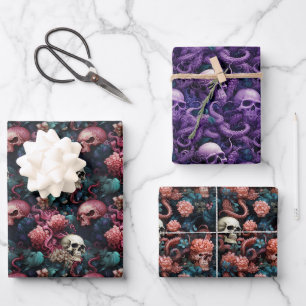 Feuille De Papier Cadeau Tentacles et crânes gothiques sous-marins