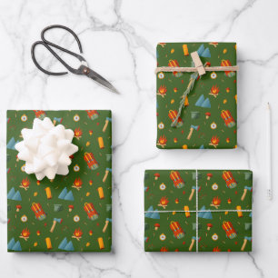 Feuille De Papier Cadeau Tente Sac à Dos Bushcraft Motif de Camping 4