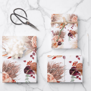 Feuille De Papier Cadeau Terracotta Floral Pampas Grass Motif Élégant