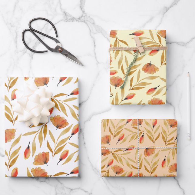 Feuille De Papier Cadeau Terracotta Mustard Jaune Floral (Recto)