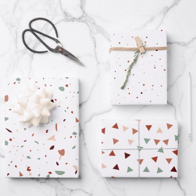 Feuille De Papier Cadeau Terracotta Terrazzo Triangles & Dots Moderne (Recto)