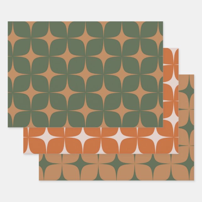 Feuille De Papier Cadeau Terracotta Verte Mi-Siècle Moderne Elégant Boho (Lot)