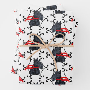 Feuille De Papier Cadeau Terrier écossais Avec Écharpe Rouge