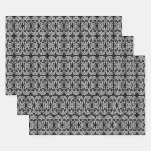 Feuille De Papier Cadeau Tête de crâne gothique Noir et blanc Motif Abstrai