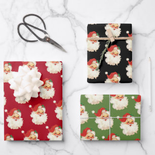 Feuille De Papier Cadeau Tête du Père Noël rétro