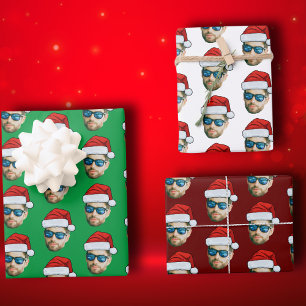 Feuille De Papier Cadeau Tête personnalisée Visage de Père Noël Enveloppeme