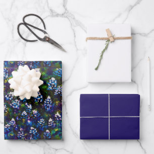 Feuille De Papier Cadeau Texas Blue Bonnet Blitz Design - Bleu Nuit/Blanc