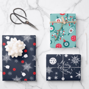 Feuille De Papier Cadeau Texte personnalisé bleu marine 💙 pickleball Noël