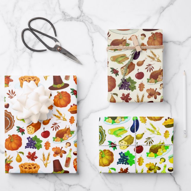 Feuille De Papier Cadeau Thanksgiving rétro (Recto)