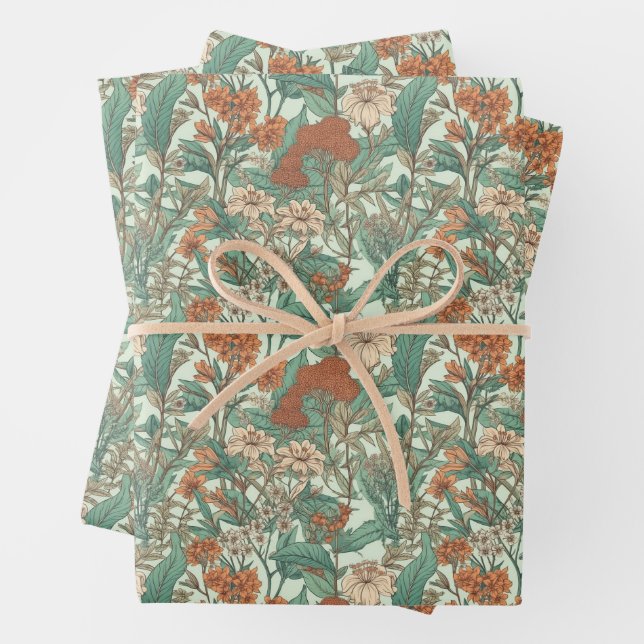 Feuille De Papier Cadeau Thème botanique (En situation)