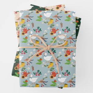 Feuille De Papier Cadeau Thème de jardin d'une oie sotte