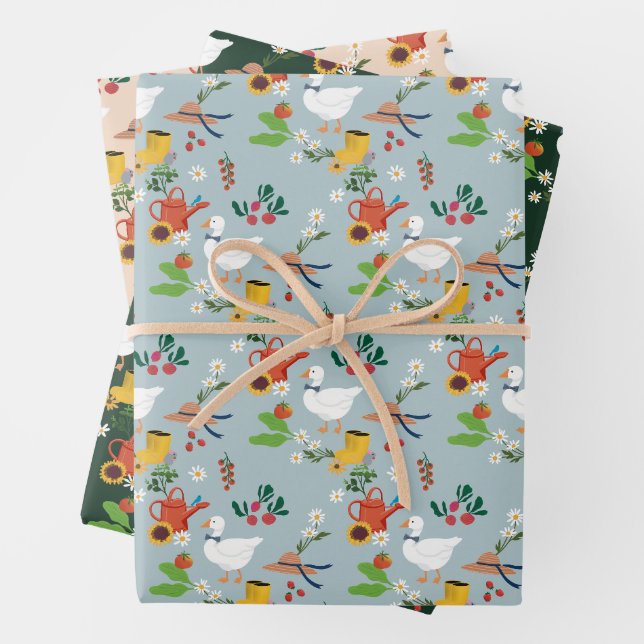 Feuille De Papier Cadeau Thème de jardin d'une oie sotte (En situation)