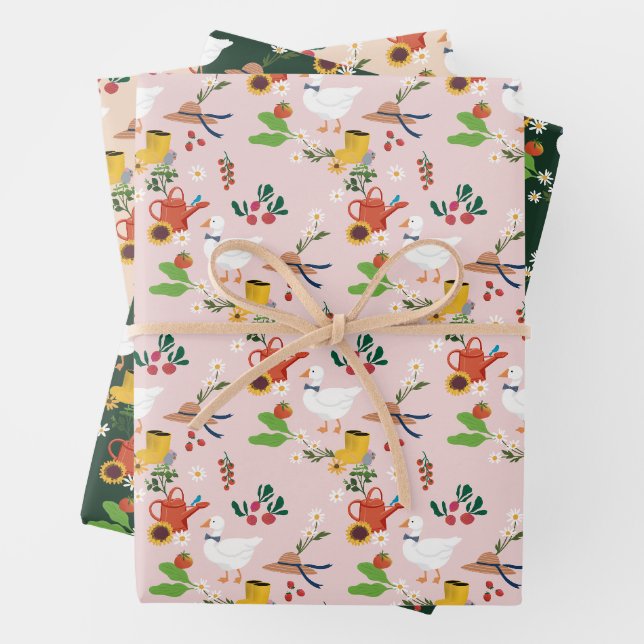 Feuille De Papier Cadeau Thème de jardin d'une oie sotte (En situation)