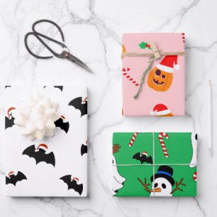 Feuille De Papier Cadeau Thème de mélange de Noël Halloween