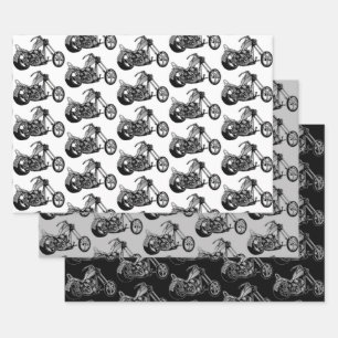 Feuille De Papier Cadeau Thème de moto monochrome