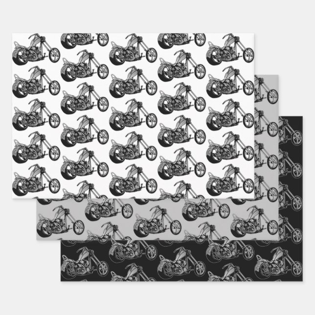 Feuille De Papier Cadeau Thème de moto monochrome (Lot)