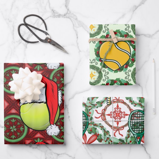 Feuille De Papier Cadeau Thème de Noël de tennis (Recto)
