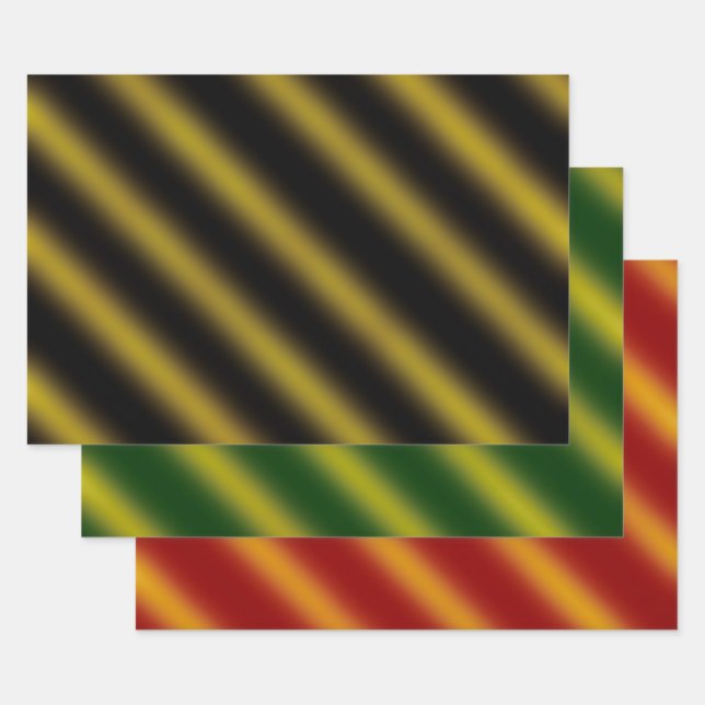 Feuille De Papier Cadeau Thème de Noël Wavy Gold & Noir, Vert, Rouge (Lot)