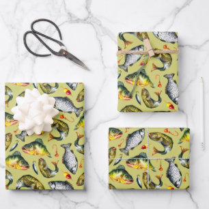 Feuille De Papier Cadeau Thème de pêche à l'aquarelle Flotteurs de poisson