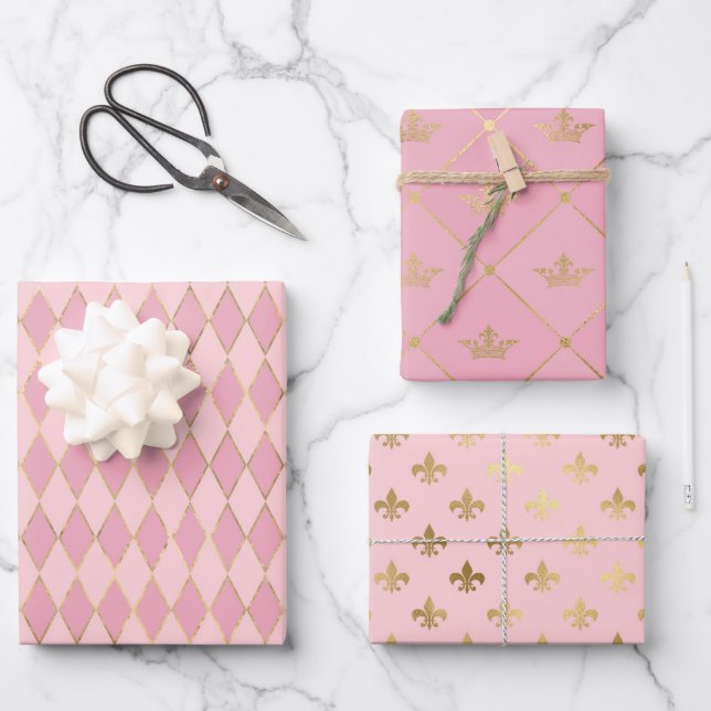 Feuille De Papier Cadeau Thème Paris rose et or (Recto)