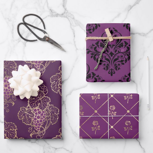 Feuille De Papier Cadeau Thème Purple and Gold Paris (Recto)