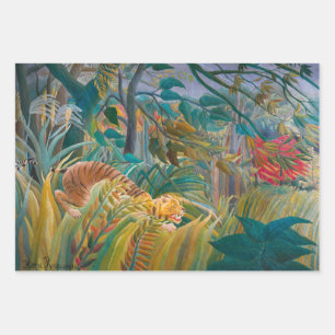 Feuille De Papier Cadeau Tigre dans la forêt tropicale de tempête dans la j