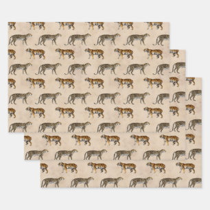 Feuille De Papier Cadeau Tigres et léopards sur Tan