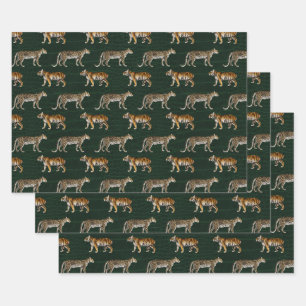 Feuille De Papier Cadeau Tigres et léopards verts