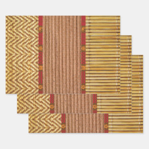 Feuille De Papier Cadeau Tiki textures bambou et roseau